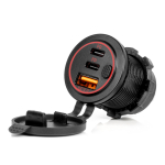 Veekindel telefonilaadija punase LED-valgustusega, USB + 2xUSB C QC3.0 12/24V AMIO-04227