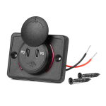 Ruudukujuline veekindel telefonilaadija punase LED-valgustusega, 2x USB-C, 12/24V &ndash; AMIO-04232