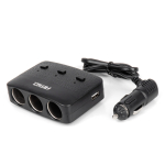 Kolme pesaga pikendusjuhe laadijaga, sisse/v&auml;lja nupuga ja LED-indikaatoriga 2x USB-A 12/24V 100W 70 cm AMIO-04363