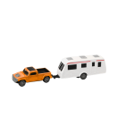 Set of Metal Car with Camper Trailer Orange