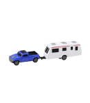 Set of Metal Car with Camper Trailer Blue