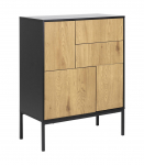 Kummut SEAFORD 80x40xH103cm, 2 sahtliga, raam: MDF, lakitud must matt, 3 ust: lamineeritud kattega m&ouml;&ouml;bliplaat