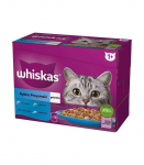 WHISKAS jelly sachets, flavours: White Fish, Cod, Salmon, Tuna - wet cat food - 12x85g