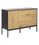 Kummut SEAFORD 120x40xH82cm, 3 sahtliga, raam: MDF, must matt, 1 uks: lamineeritud kattega m&ouml;&ouml;bliplaat, v&auml;rvus: tamm