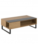 Diivanilaud AZALEA 110x60x35cm, lauaplaat: 5mm klaas/m&ouml;&ouml;bliplaat, v&auml;rvus: Sonoma tamm, jalg: kroomitud metall