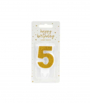PartyDeco tordik&uuml;&uuml;nal, kuldne, 7 cm, number 5