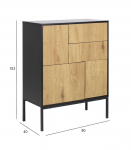 Kummut SEAFORD 80x40xH103cm, 2 sahtliga, raam: MDF, lakitud must matt, 3 ust: lamineeritud kattega m&ouml;&ouml;bliplaat