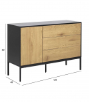 Kummut SEAFORD 120x40xH82cm, 3 sahtliga, raam: MDF, must matt, 1 uks: lamineeritud kattega m&ouml;&ouml;bliplaat, v&auml;rvus: tamm