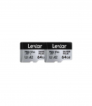Set of 2 Lexar High-Performance Silver Plus microSDXC 2x64GB memory cards + adapter