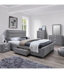 Voodi CAREN 160x200cm, hall, 165x220,5xH110cm, MDF, pol&uuml;esterkangas