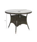 Laud WICKER D100xH71cm, lauaplaat: l&auml;bipaistev klaas, alumiiniumraam plastikpunutisega, v&auml;rvus: tumepruun