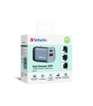Verbatim 32200 GNC-35 GaN Charger EU/UK/US, 35W, USB-C PD 35W, USB-A QC 3.0, AC 20V, Black