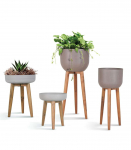 Lillepott SANDSTONE puidust jalgadega D39xH51cm, hall