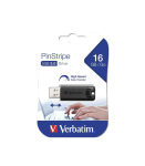 Verbatim 49316 PinStripe 3.0 USB Drive, 16 GB, USB Type-A, 3.2 Gen 1, Slide, 7 g, Black