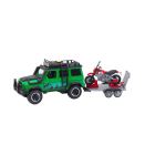 Off-road Vehicle Set with Tow Truck and Motorcycle Lights and Sounds Green