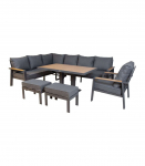 Aiam&ouml;&ouml;blikomplekt PARKER laud, nurgadiivan, tugitool ja 2 tumbat, hall