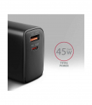 AXAGON GaN wallcharger 2x port (USB-A + USB-C), PD3.0/PPS/QC4+/SFC2.0/AFC/SCP/FCP/Apple, 45W ACU-PQ45