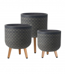 Lillepott SKY PAO D24xH29.6cm, tumehall, puidust jalgadega