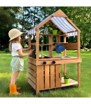 WOOPIE GREEN Wooden Garden Kitchen with Canopy, Sink, and Faucet