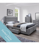 Voodi CAREN 160x200cm, madratsiga HARMONY TOP, hall, 165x220,5xH110cm, MDF, pol&uuml;esterkangas