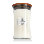 WoodWick Suur Kella Kujuline K&uuml;&uuml;nal Aroomik&uuml;&uuml;nal Valge Teak 609,5 g