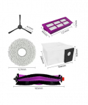 Midea V15 Spare Parts kit: 1x Side Brush, 2x Mop Pad, 1x Roller Brush, 1x Filter, 1x Dust Bag