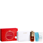 Set Clarins: Cryo-Flash Firming & Radiance Cream Mask For Face, 15 ml + Double Light Age-Defying Serum For Face, 30 ml + Hydra-Essentiel Moisturising Cream For Face, 15 ml + Clarins Zippered GWP Textile Pouch White