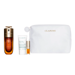 Set Clarins: Double Anti-Ageing Serum For Face, 50 ml + Cryo-Flash Firming & Radiance Cream Mask For Face, 15 ml + Lip Confort Lip Oil 01 1.4 ml *Miniature + Clarins Zippered GWP Textile Pouch White
