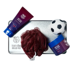 Set FC Barcelona: FC Barcelona Body Sponge + FC Barcelona Hair Styling Wax, 100 g + FC Barcelona Bath Bomb + FC Barcelona Shower Gel, 100 ml + FC Barcelona Metal Cup Holder