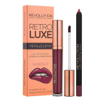 Set Makeup Revolution: Retro Luxe Metallic Liquid Lipstick Worth It 5.5 ml + Retro Luxe Lip Liner Worth It, 1 g