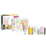 Maternity Set Clarins: Clarins GWP Textile Pouch + Tonic Firming Body Oil, 100 ml + Body Partner Anti-Stretch Marks Body Cream Body, 175 ml + Clarins Exfoliating Body Scrub, 30 ml + Extra-Firming Energy Anti-Wrinkle Day Cream For Face, 15 ml + Wonder ...