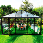 Metalcrafti Premium Kasvuhoone Gazebo, 19m&sup2;, 4mm ohutusklaas, k&auml;rjepaneel, must