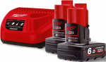 Aku ja laadija komplekt Milwaukee M12 NRG-602, 12 V, 2 x 6 Ah