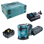Makita DBO180RTJ juhtmeta orbitaalveski komplekt, 18V, 125mm, 2 x 5Ah, laadija + &uuml;mbris