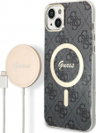 Guess Set GUBPP14SH4EACSK Case+ Charger for iPhone 14 / 15 / 13 6.1" black hard case 4G Print M