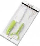 Kyocera FK140CP10NGR SANTOKU KNIFE & PEELER Set, knife (14 cm blade) and peeler, Green