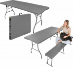Saska Garden FOLDABLE CATERING TABLE W SUITCASE 180x74CM MAX.100KG WOODLAND DARK GREY BOARD