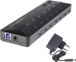 Renkforce 7+ USB 3.0-Hub with fast charging port, status LEDs, black