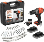 BLACK & DECKER 18V Impact Drill (with 2 x 18V 2.0Ah batteries with charge status indicator, 1A charger and 80 accessories) | BCD383D2XKA-QW | 2.0 Ah