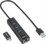 Sharkoon USB-Hub 3xUSB3.2 1xRJ45 45cm Cable aluminum black