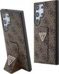 Guess 4G Strass Triangle Metal Logo PU Grip Stand Case for Samsung Galaxy S24 Ultra / brown