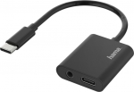 Hama 2in1 - USB-C to headphone jack / Ladeadapter - USB-C male to USB-C, mini-phone stereo 3.5 mm weiblich - Schwarz - USB-Stromversorgung (5A, 100 W)