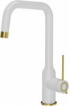 Kitchen faucet Quadron Natalie Q LINE SteelQ standing white with elements finished in gold (84818011)