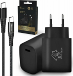 Loader ExtraLink EXTRALINK SMART LIFE SET02 CABLE + CHARGER: 60W 20V 3A, USB-C-USB-C, 200CM / 18W PD3.0 5V/3A 9V/2A (BLACK)