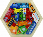 LeanToys Puzzle Puzzle Vehicles Rocket Wooden Blocks Colorful 15 ele