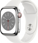Apple Watch 8 GPS + Cellular 41mm Stainless Steel Sport Band, silver/white (MNJ53EL/A)
