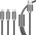 Kabel USB MaxLife USB-A - USB-C + microUSB + Lightning 1 m Szary (OEM001651)