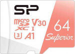 Silicon Power m&auml;lukaart microSDXC 64GB Superior A1 + adapter