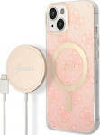 Guess Set GUBPP14SH4EACSP Case+ Charger iPhone 14 / 15 / 13 6.1" pink hard case 4G Print Ma