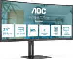 AOC Value line CU34V5C/BK 34 3440 x 1440 (UltraWide) HDMI DisplayPort USB-C 100Hz Dockingsk&aelig;rm
